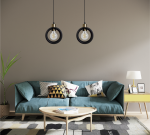 Nowoczesna lampa sufitowa RING wisząca 2-punktowa – industrialny design, loft, czarna z akcentami starego złota  