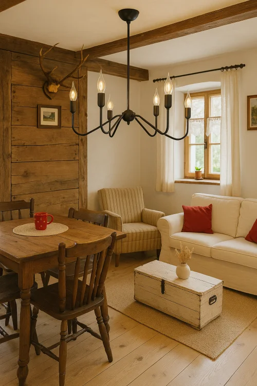 lampa Farmhouse czarna 6 ramienna