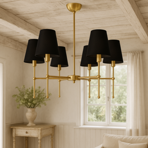 Lampa sufitowa AURORA – elegancki żyrandol z mosiądzu 6-ramienny