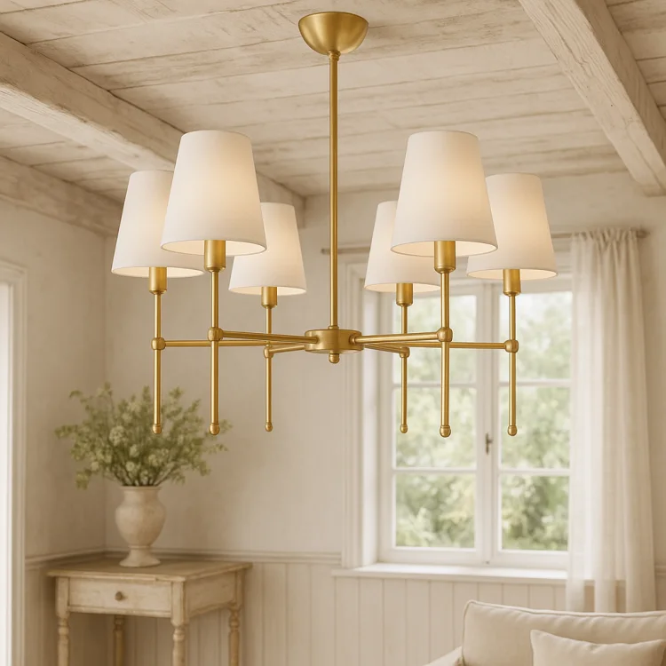 Lampa sufitowa AURORA – elegancki żyrandol mosiężny 6-ramienny