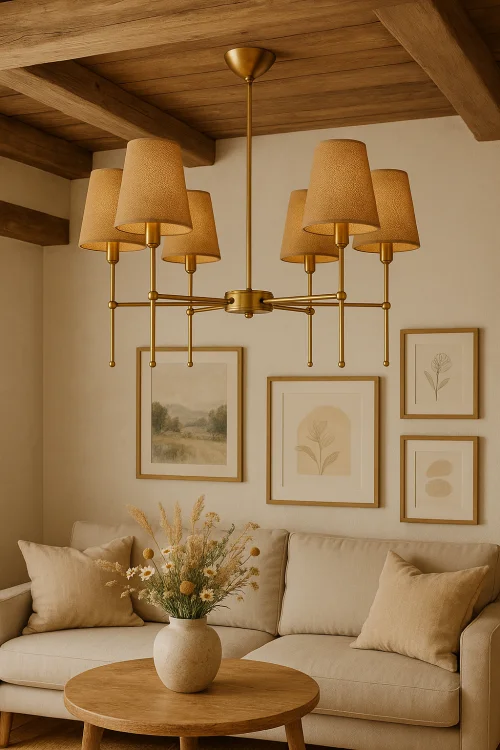 Lampa sufitowa AURORA – elegancki żyrandol z mosiądzu 6-ramienny