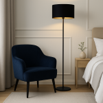 Lampa podłogowa abażur welurowa czarna  plus złoto fi 40cm 