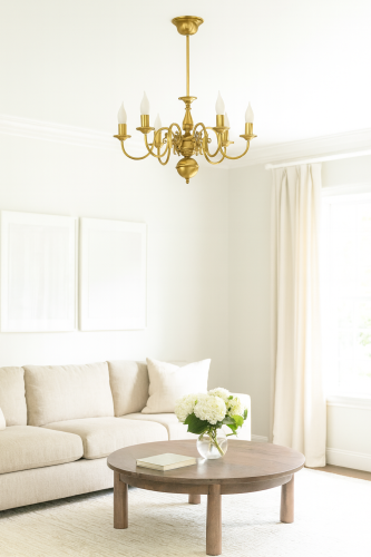 lampa świeczkowa z mosiądzu flamand 6ramienny do salonu gabinetu