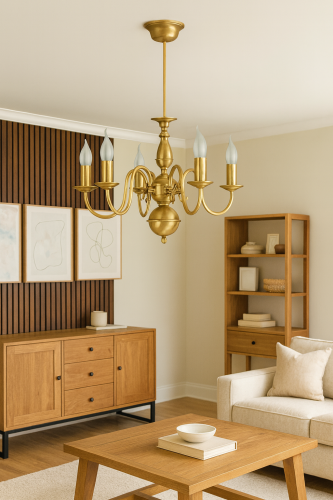 lampa z mosiądzu 5 ramienna do salonu gabinetu sypialni