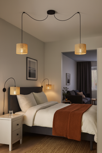lampa wisząca pająk boho do salonu sypialni len