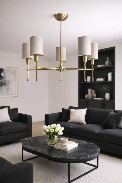 elegancka nowoczesna lampa z mosiądzu do salonu sypailni