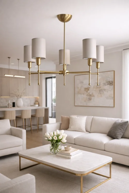 nowoczesna lampa z mosiądzu do salonu pokoju dziennego