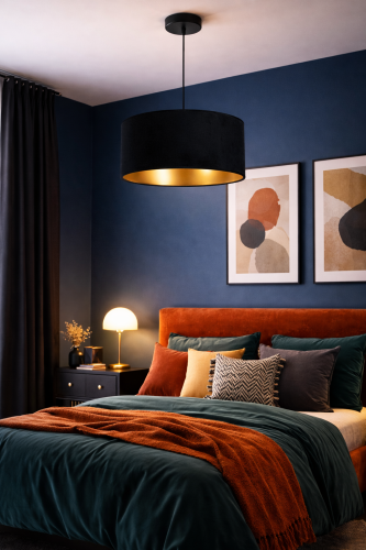 lampa wisząca welurowa czarna ze złotym środkiem