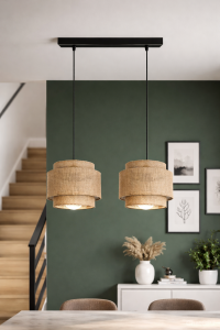 Lampa wisząca sufitowa czarna żyrandol BOHO len 2 żarówki