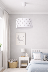 Lampa wisząca - zwis drukowany szare gwiazdki na białym tle  + denko 
