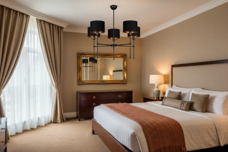 nowoczesna lampa z abażurami do hotelu