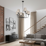 Lampa wisząca LUNERA 6 – czarna, z abażurami materiałowymi