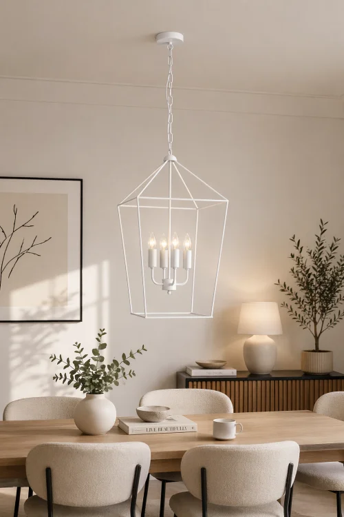 biała lampa loft klatka
