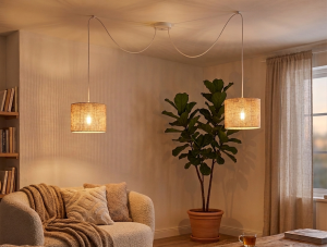 Lampa sufitowa pająk BOHO len 2 żarówki  biała 
