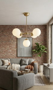 Lampa z mosiądzu z kulami GLOBIA – nowoczesna lampa wisząca do salonu