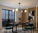 Nowoczesna Lampa Wisząca w Stylu Mid-Century Modern z Patynowanym Akcentem – Czarna Kula