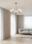 Lampa wisząca Velora – złoty żyrandol w stylu modern classic, elegancki żyrandol z mosiądzu 5-ramienny 